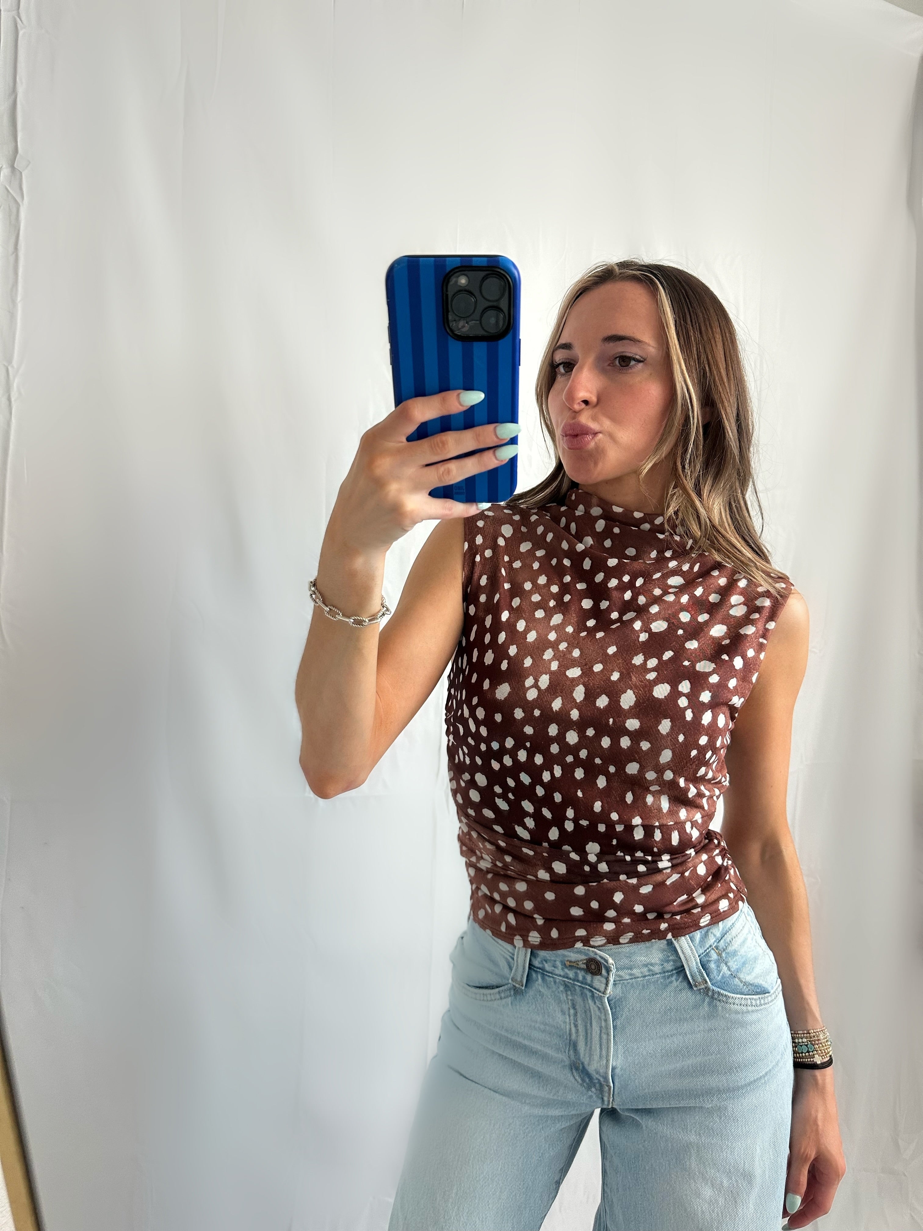 Mesh Deer Print top