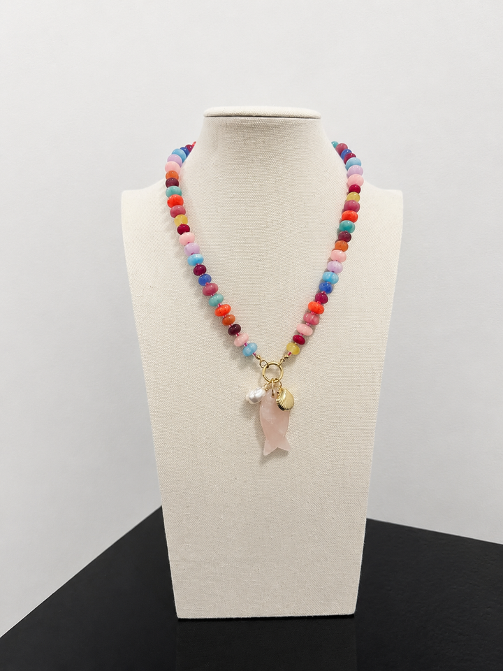 Multi Colored Beaded Fish Charm Necklace
