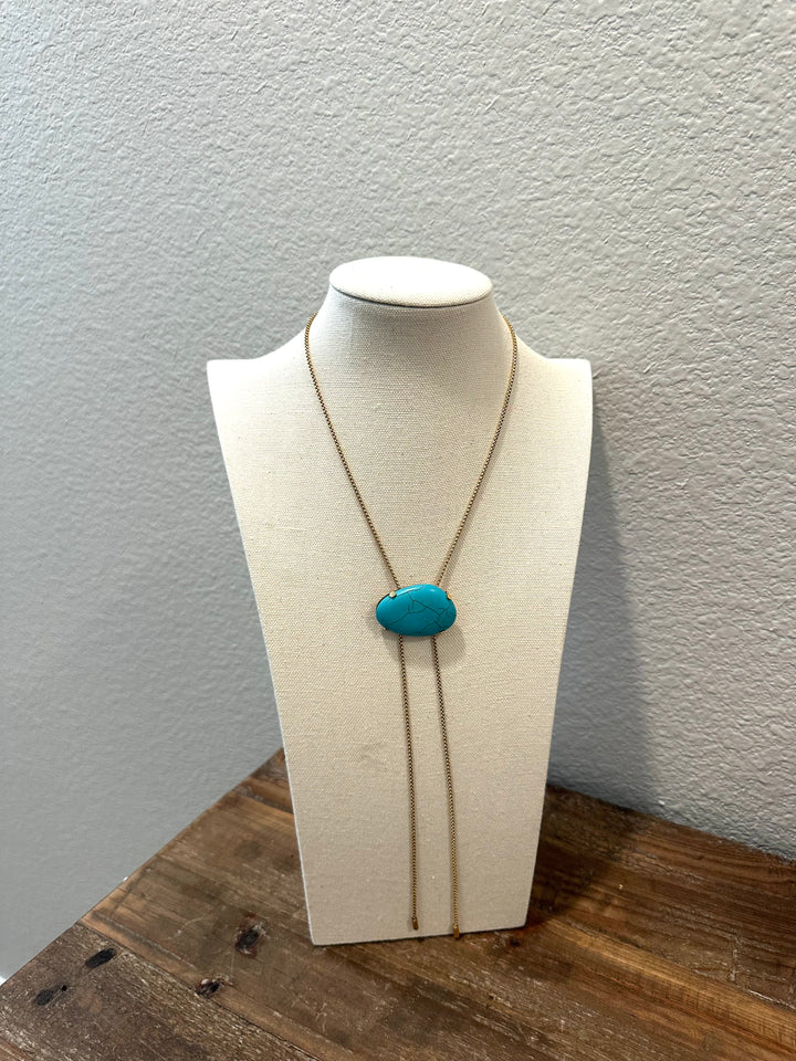 Gold Turquoise Bolo Charm Necklace