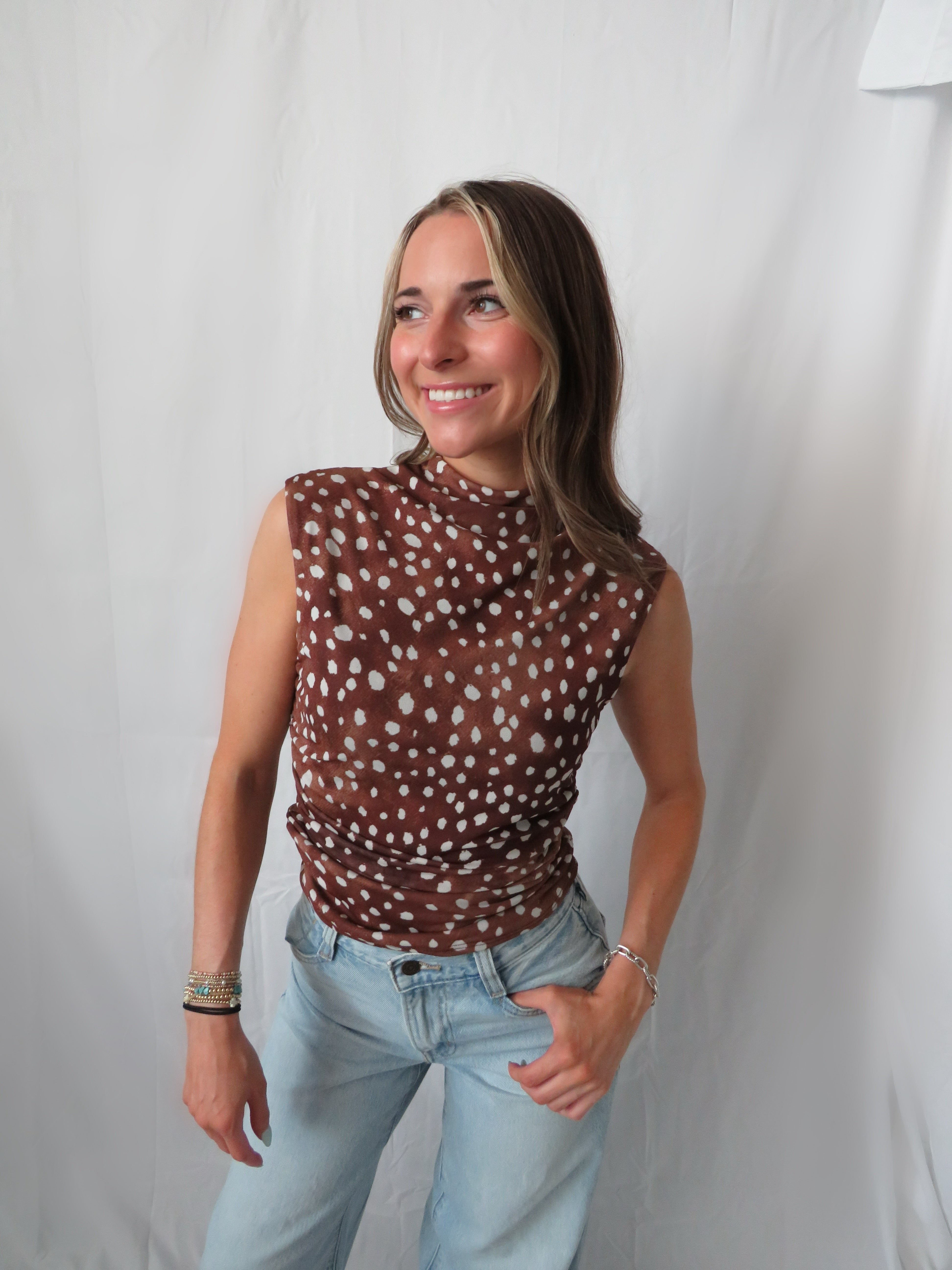 Mesh Deer Print top