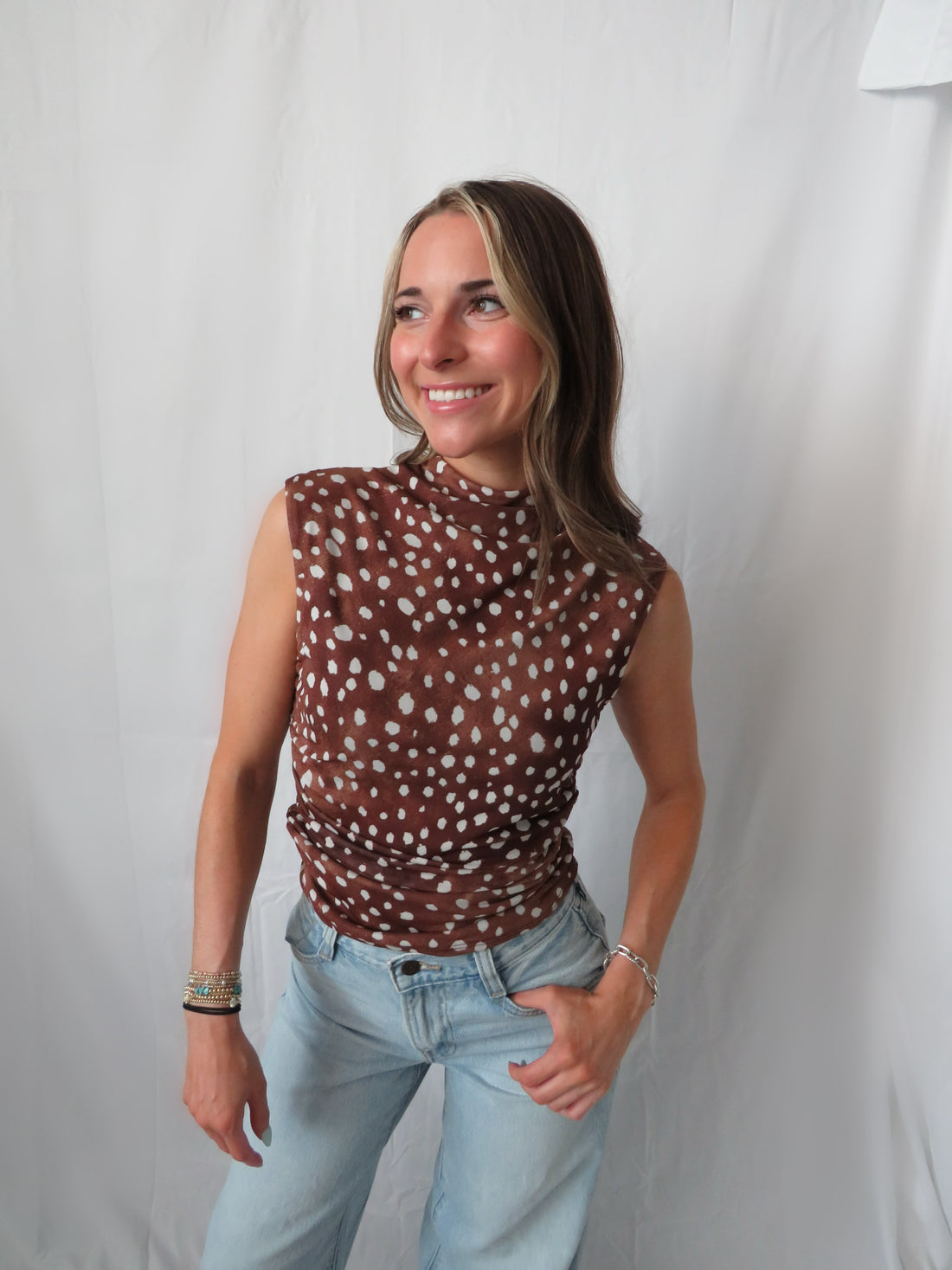 Mesh Deer Print top