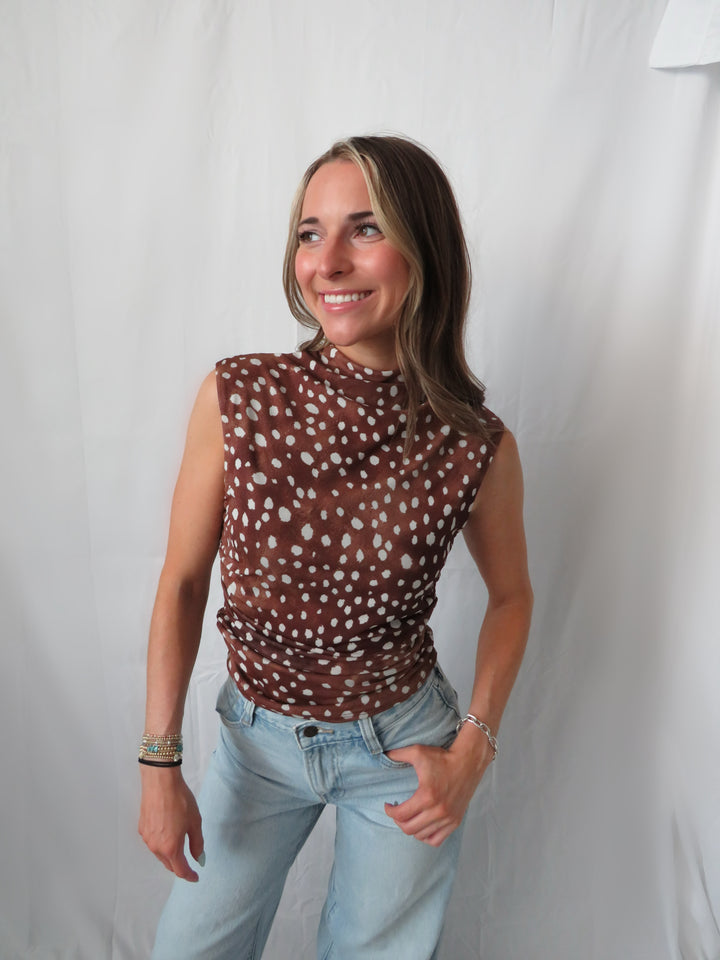 Mesh Deer Print top