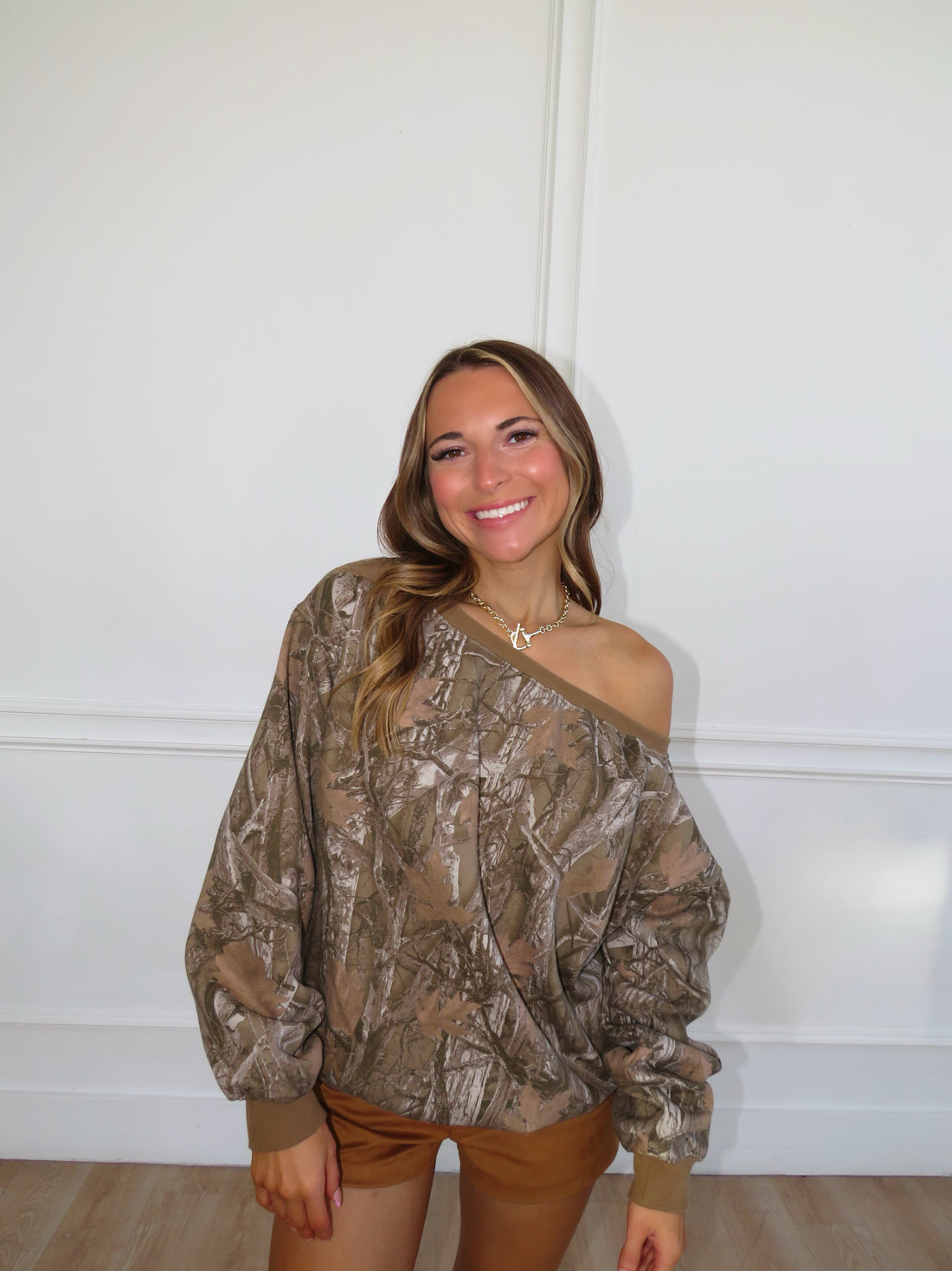 Camo Off the Shoulder Sweatshirt